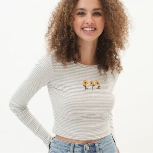 Aeropostale Long Sleeve Sunflower Trio Stripe Cropped Shrunken Tee Size Small